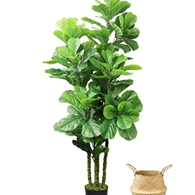Product: LOVMOR 6ft Artificial Fiddle Leaf Fig Tree with Woven Seagrass Plant Basket and Realistic Moss,Artificial Plants for Modern Home Office Living Room Floor Decor Indoor