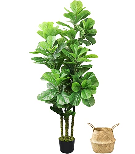 Product: LOVMOR 6ft Artificial Fiddle Leaf Fig Tree with Woven Seagrass Plant Basket and Realistic Moss,Artificial Plants for Modern Home Office Living Room Floor Decor Indoor