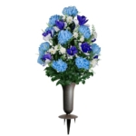 Product: Sympathy Silks Artificial Cemetery Flowers - Gravesite Flowers - Light Blue Mums and Purple Iris - (1) Bouquet (1) Cemetery Vase