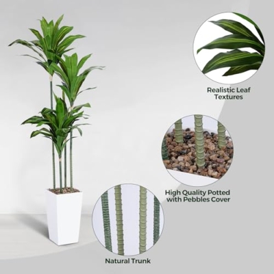 Product: Artificial Dracaena Tree, 5FT Faux Tree with White Tall Planter, Fake Dracaena Plants Tropical Yucca Floor Plant in Pot, Artificial Silk Tree for Home Decor Office Living Room Indoor Housewarming Gift
