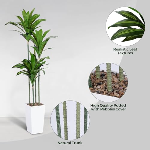 Product: Artificial Dracaena Tree, 5FT Faux Tree with White Tall Planter, Fake Dracaena Plants Tropical Yucca Floor Plant in Pot, Artificial Silk Tree for Home Decor Office Living Room Indoor Housewarming Gift