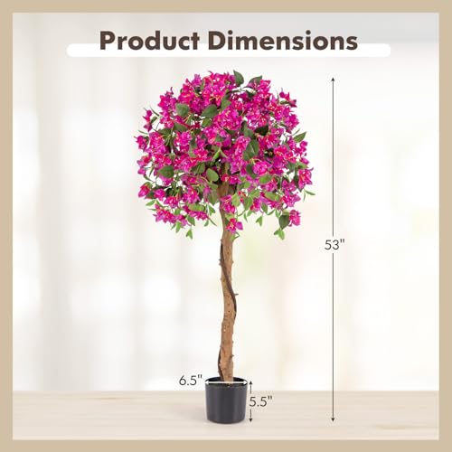 Product: Goplus 53” Bougainvillea Artificial Tree, 2 Pack Faux Silk Flower Tree in Pot w/ 576 Flowers, 288 Leaves, Tall Fake Floor Plant, Artificial Plants for Indoor Outdoor Bedroom Living Room Decor