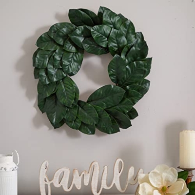 Silky Flower Store Artificial Magnolia Leaf Wreath, Faux Greenery Wall Decor, Layered Botanical Accent, 24in. 8 8 Product: Nearly Natural 24in. Artificial Magnolia Leaf Wreath