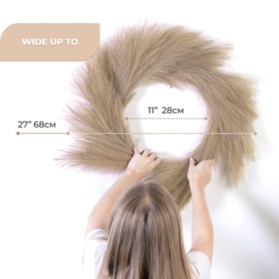 Silky Flower Store Artificial Pampas Wreath, Taupe Gray Boho Decor, Rattan Base, 34cm 13 13 Product: Pampas Wreath (Taupe Gray, 34")
