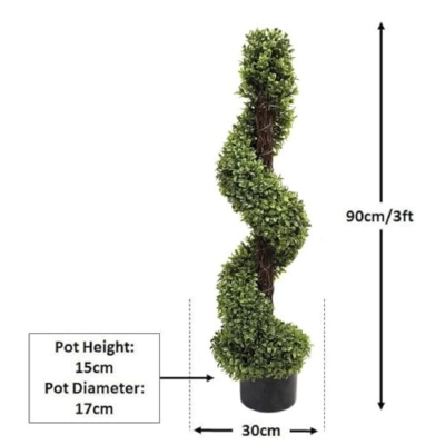 Product: 2 x Artificial Topiary Boxwood Spiral Trees (3ft/90cm)