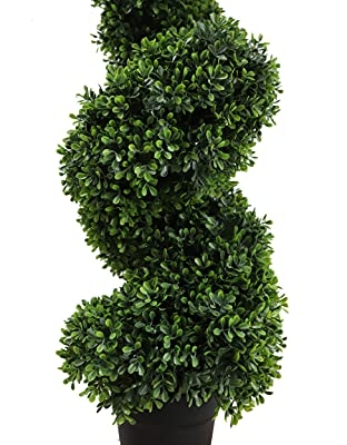 Product: 35 inch/2.95 ft Outdoor Boxwood Spiral Faux Topiary Trees, Artificial topiaries Tree with Black Pot,Set of 2
