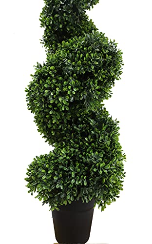 Product: 35 inch/2.95 ft Outdoor Boxwood Spiral Faux Topiary Trees, Artificial topiaries Tree with Black Pot,Set of 2