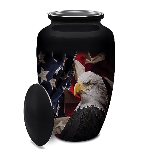 Product: Honorary Memorials Patriotic Hearts Eagle Urn for Human Ashes | American Flag Cremation Urn for Adults, Veteran, Medium Size, Handmade Funeral Urns with Velvet Bag
