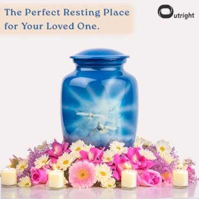 Silky Flower Store Printed Landscape Dove Funeral Cremation Urn for Human Ashes, Blue, Adults, 20.5cm 9 9 Product: OUTRIGHT Printed Landscape Dove Funeral Cremation Urn for Human Ashes Adults (Flying Dove, Adult 250lbs), Blue