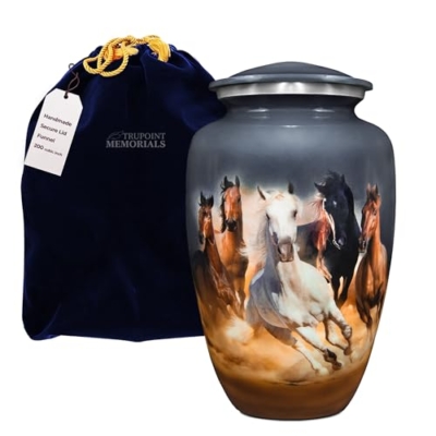 Product: Trupoint Memorials Cremation Urns for Human Ashes, Decorative Burial Urn for Adult Men & Women – Large, Gray, Horses