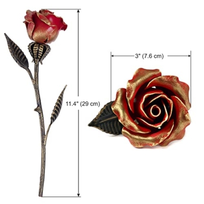 Product: Red Iron Rose with Metal Stand - 6th Aniiversary Flower for Her - Hand Forged Long-Lasting Home Decor Figurine