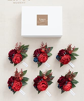 Product: Ling's Moment 6pcs Wedding Wrist Corsage Artificial Flowers, Girl/Mother Homecoming Prom Corsages Wristlet Décor, etc. Burgundy and Navy Blue