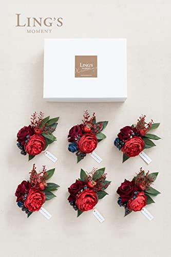 Product: Ling's Moment 6pcs Wedding Wrist Corsage Artificial Flowers, Girl/Mother Homecoming Prom Corsages Wristlet Décor, etc. Burgundy and Navy Blue