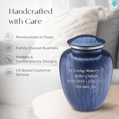 Silky Flower Store Adult Personalized Cremation Urn for Ashes, Large Pearl Cobalt Blue Funeral Urn, Metal Memorial Urn, 200 lbs capacity, 32.5cm 17 17 Product: Geturns Embrace Adult Personalized Cremation Urns for Human Ashes I Large Pearl Cobalt Blue Funeral Urn for Men and Women I 200 lbs