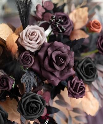 Product: Ling's Moment 2PCS Artificial Floral Swags Centerpieces, Wedding Flower Greenery Arrangements for Sweetheart/Head Table Decor Wedding Car Wall Window Arch Home Garden Decor | Purple Halloween