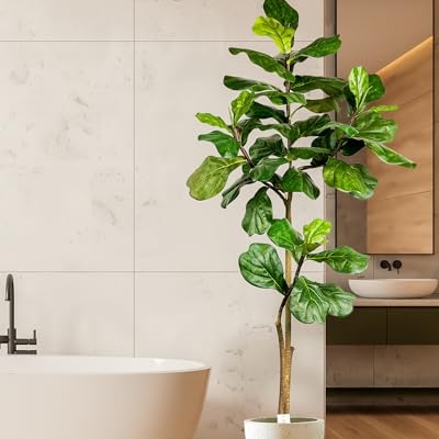 Product: Leflos Leflos Artificial Fiddle Leaf Fig Tree Indoor, 6ft Faux Fiddle Leaf Tree with Decorative Planter for Home Decor, Tropical Fake Ficus Tree with Realistic Trunks, Adjustable Branch and Leaves