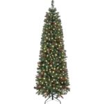 Product: Yaheetech 7.5ft Pre-lit Pencil Spruce Christmas Tree, Artificial Slim Xmas Fir, Pre-Decorated for Home, Office, Party, Holiday Decor W/ 948 Tips, 350 Lights, Pine Cones, Metal Hinges & Base, Green