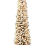 Product: Puleo International 6.5 Foot Pre-Lit Flocked Portland Pine Pencil Artificial Christmas Tree with 300 UL-Listed Clear Lights