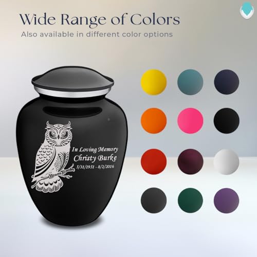 Product: Geturns Embrace Adult Personalized Owl Cremation Urns for Human Ashes I Large Black Funeral Urn for Men and Women I 200 lbs