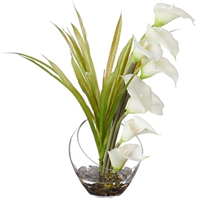 Product: Nearly Natural 15.5in. Calla Lily and Grass Artificial Arrangement in Vase, Cream