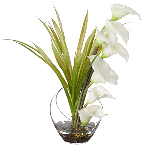 Product: Nearly Natural 15.5in. Calla Lily and Grass Artificial Arrangement in Vase, Cream