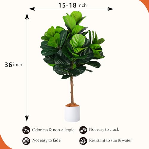 Silky Flower Store Artificial Fiddle Leaf Fig Tree, Faux Ficus Plant, Indoor Outdoor Potted Fake Plant, 3ft Tall 3 3 Product: Artificial Plants Indoor-Fiddle Leaf Fig Tree Artificial Tree - 3ft Tall Faux Ficus Plant, Potted Fake Plant for Indoor and Outdoor Home Garden Decor