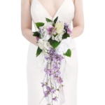 Product: INSUNSIX Bridal Bouquet,9 Inch Wedding Bouquets Purple and White Fake Wedding Silk Flowers for Ceremony Anniversary Brides Shower(Purple)