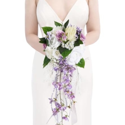 Product: INSUNSIX Bridal Bouquet,9 Inch Wedding Bouquets Purple and White Fake Wedding Silk Flowers for Ceremony Anniversary Brides Shower(Purple)