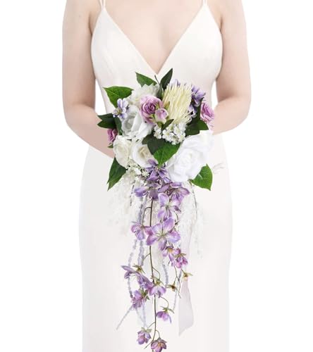 INSUNSIX Bridal Bouquet,9 Inch Wedding Bouquets Purple and White Fake Wedding Silk Flowers for Ceremony Anniversary Brides Shower(Purple) - Artificial Flower Arrangements Product: INSUNSIX Bridal Bouquet,9 Inch Wedding Bouquets Purple and White Fake Wedding Silk Flowers for Ceremony Anniversary Brides Shower(Purple)