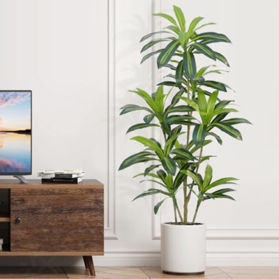 Product: ZEEOZE Dracaena Plant Artificial Tree 5Ft Tall Fake Tropical Floor Plants Potted (Real Touch) Artificial Silk Tree Leaf Faux Trees Black Tall Planter for Home Office Living Room Indoor Outdoor Decor