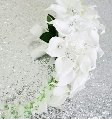 Product: IFFO Calla Lilies Simulation Rose Diamonds Pearl Bride Wedding Bouquet (White)