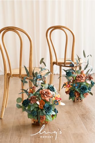 Silky Flower Store Tall Artificial Fall Wedding Aisle Flowers, Teal Burnt Orange Rose Centerpieces, 4pc Ceremony Reception Decor, 17.5in 4 4 Product: Ling's Moment 17.5" Tall Standing Artificial Flowers Arrangements 4pcs Fall Wedding Aisle Runner Chair Decorations Teal Burnt Orange Centerpieces Ceremony Reception Rose Floral Party Outdoor
