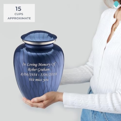 Silky Flower Store Adult Personalized Cremation Urn for Ashes, Large Pearl Cobalt Blue Funeral Urn, Metal Memorial Urn, 200 lbs capacity, 32.5cm 13 13 Product: Geturns Embrace Adult Personalized Cremation Urns for Human Ashes I Large Pearl Cobalt Blue Funeral Urn for Men and Women I 200 lbs