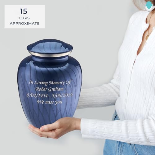 Silky Flower Store Adult Personalized Cremation Urn for Ashes, Large Pearl Cobalt Blue Funeral Urn, Metal Memorial Urn, 200 lbs capacity, 32.5cm 3 3 Product: Geturns Embrace Adult Personalized Cremation Urns for Human Ashes I Large Pearl Cobalt Blue Funeral Urn for Men and Women I 200 lbs