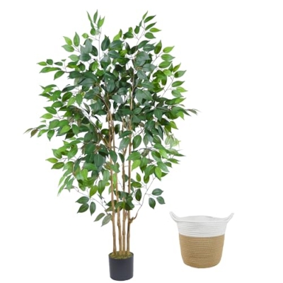 Product: Warmplants Artificial Ficus Tree, 5ft Tall Silk Fake Ficus Leaves Plant with Basket, Indoor Outdoor Faux Greenery Tree for Home Garden Office House Livingroom Décor