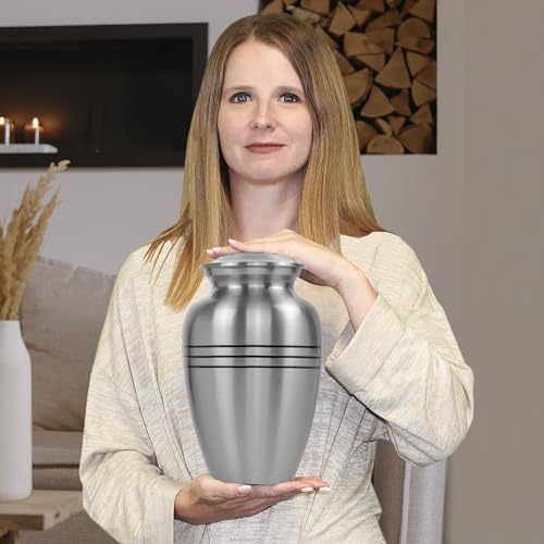 Product: Trupoint Memorials Cremation Urns for Human Ashes, Pewter Decorative Burial Urn for Adult Men & Women, Large Silver