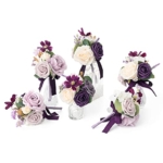 Product: Ling's Moment Lilac Wedding Flowers Mini Bridesmaid Bouquets Set of 6 Light Purple Pre-Made Small Floral Lavender Rose Wedding Centerpieces - Lilac & Gold