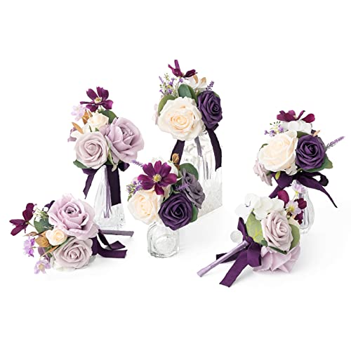Product: Ling's Moment Lilac Wedding Flowers Mini Bridesmaid Bouquets Set of 6 Light Purple Pre-Made Small Floral Lavender Rose Wedding Centerpieces - Lilac & Gold