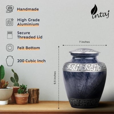 Product: INTAJ Cloud Purple Aluminum Cremation Urn for Human Ashes - Adult 200 lbs Capacity, Threaded Lid Metal Funeral Urn - Decorative Memorial Urns for Burial or Niche, Secure & Lightweight Casket Jar
