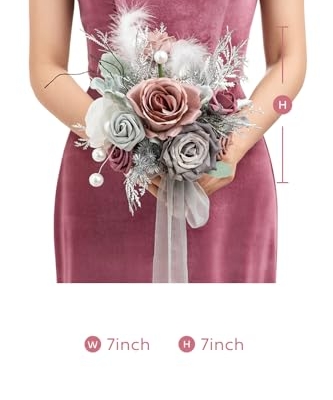Silky Flower Store Dusty Gray Bridesmaid Bouquet Set of 4, Artificial Silk Foam Wedding Flowers, 7 Inch Bridesmaid Bouquets 7 Inch 16 16 Product: Ling's Moment Artificial Flowers Dusty & Gray Bridesmaid Bouquet Set of 4, Gray Wedding Flowers Bouquets for Bridesmaids, 7 Inch Bridal Bouquets for Bridesmaids, Wedding, etc