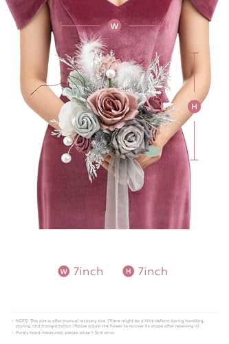 Silky Flower Store Dusty Gray Bridesmaid Bouquet Set of 4, Artificial Silk Foam Wedding Flowers, 7 Inch Bridesmaid Bouquets 7 Inch 7 7 Product: Ling's Moment Artificial Flowers Dusty & Gray Bridesmaid Bouquet Set of 4, Gray Wedding Flowers Bouquets for Bridesmaids, 7 Inch Bridal Bouquets for Bridesmaids, Wedding, etc