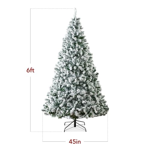 Silky Flower Store Artificial Christmas Tree, 6ft Snow Flocked Pine Tree, Full Unlit Indoor Holiday Decor, Metal Stand, 6ft 7 7 Product: Best Choice Products Artificial Christmas Tree, 6ft Unlit Snow Flocked Design Pine Tree, Full Appearance Snowy w/Easy Assembly, Metal Stand