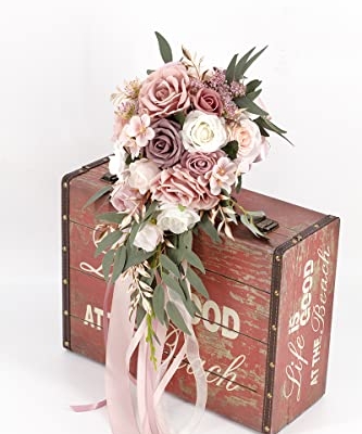 Product: Ansofi 9" Dusty Rose Wedding Bouquets for Bride, Cascading Bridal Bouquet for Bride Artificial Silk Roses Flowers Tossing Bouquet for Wedding Ceremony Decor