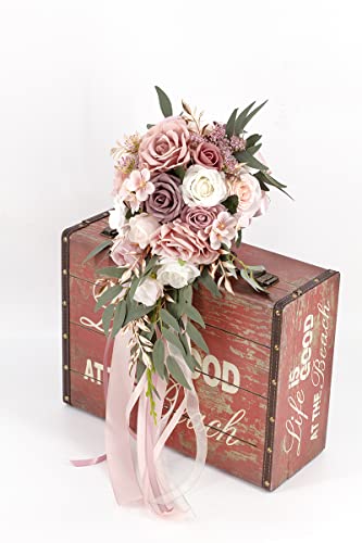 Product: Ansofi 9" Dusty Rose Wedding Bouquets for Bride, Cascading Bridal Bouquet for Bride Artificial Silk Roses Flowers Tossing Bouquet for Wedding Ceremony Decor