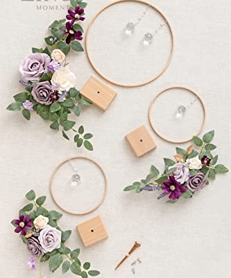 Silky Flower Store Crystal Wooden Hoop Wreath Floral Centerpieces, Lilac Gold Faux Floral Arrangements, Set of 3, 20.5cm 7 7 Product: Ling's Moment Crystal Wooden Hoop Wreath Floral Centerpieces for Sweetheart Table, Head Table, Ceremony Reception Artificial Flowers Decorations, Assemble Required - Lilac & Gold