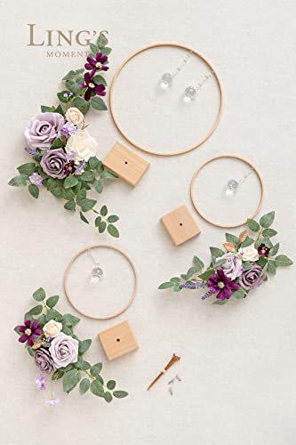 Silky Flower Store Crystal Wooden Hoop Wreath Floral Centerpieces, Lilac Gold Faux Floral Arrangements, Set of 3, 20.5cm 3 3 Product: Ling's Moment Crystal Wooden Hoop Wreath Floral Centerpieces for Sweetheart Table, Head Table, Ceremony Reception Artificial Flowers Decorations, Assemble Required - Lilac & Gold