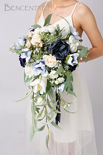 Silky Flower Store Navy Blue Bridal Bouquet, Cascading Wedding Bouquet, Faux Roses Eucalyptus, Wedding Decor, 12 Inch 1 1 Product: BENCENTRE 12 Inch Navy Blue Bridal Bouquet, Cascading Bouquet, Wedding Bouquet,for Wedding Ceremony Anniversary, Bridal Party and French Rustic Vintage Wedding, Artificial Flowers