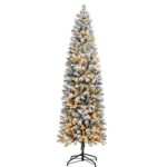Product: 6FT Prelit Pencil Christmas Tree Artificial Snow Flocked Slim Skinny Christmas Trees with 250 LED Warm White Lights for Christmas Indoor Outdoor Decoration