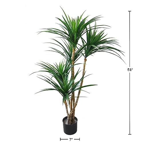 Silky Flower Store Artificial Yucca Tree, Tropical Faux Plant with Rubber Leaves, Natural Trunk, UV Resistant, Indoor Outdoor Décor, 51-inch 6 6 Product: Pure Garden Artificial Tree - 51-Inch Tropical Yucca Plant with Rubber Leaves and Natural Trunk for Living Room, Bedroom and Office - Faux Plants