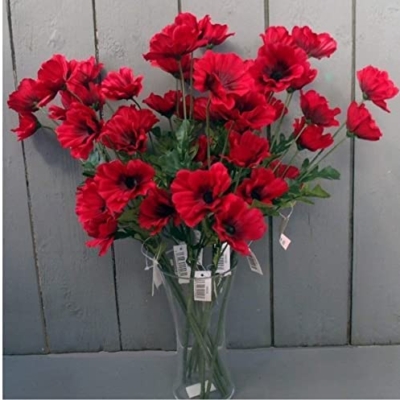 Product: 10 x Red Poppy Stems 45cm Artificial Flowers 4 Flower Heads per Stem Wild Red Poppies with Leaves